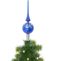 Merkloos Luxe kerstpieken blauw met zilveren glitter opdruk 28 cm - kerstboompieken