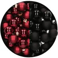 Othmar decorations Mini kerstballen - 48x st - donkerrood en zwart - 2,5 cm - glas - Kerstbal