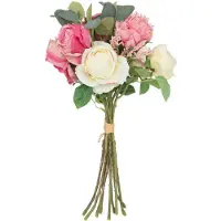 Atmosphera Kunstbloemen boeket Rozen - 50 cm - Bloemstuk - groen en wit/roze tinten - Kunstbloemen