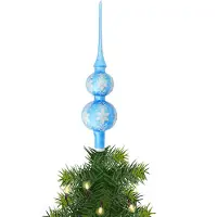 Merkloos Luxe kerstpieken blauw met glitter ijsbloemen 30 cm - kerstboompieken
