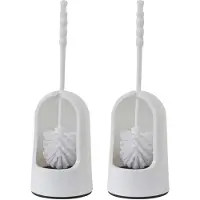 Betra WC-borstel/toiletborstel in houder - 2x - wit - kunststof - 14 x 40 cm - Toiletborstels