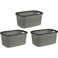 Kipit Wasmand van rotan gevlochten - 3x - grijs - kunststof - 36 liter - 53 x 36 x 25 cm - Wasmanden