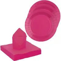 SANTEX 20x taart/gebak bordjes/25x servetten - fuchsia roze - Feestbordjes