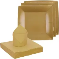 SANTEX 20x taart/gebak bordjes/25x servetten - goud - Feestbordjes