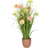 Everlands Kunstbloemen boeket roze - in pot roze - keramiek - H70 cm - Kunstbloemen