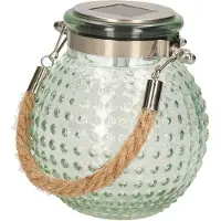 Anna's Collection Solar lantaarn glas - groen - bubbel - 10 x 12 cm - Lantaarns