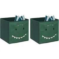 Atmosphera Opbergmand/kastmand dino - 2x - voor kinderen - karton/kunststof - groen - 30 x 30 cm - Opbergmanden