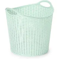 Forte Plastics Plasticforte Gevlochten wasmand/opbergmand - flexibel - lichtgroen - 27 liter - rond - kunststof - Wasmanden