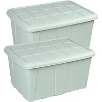 Forte Plastics Plasticforte Opslagbox met deksel - 2x - Mintgroen - 60L - kunststof - 63 x 46 x 32 cm - Opbergbox