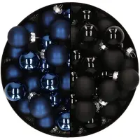 Othmar decorations Mini kerstballen - 48x st - donkerblauw en zwart - 2,5 cm - glas - Kerstbal