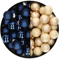 Othmar decorations Mini kerstballen - 48x st - donkerblauw en champagne - 2,5 cm - glas - Kerstbal