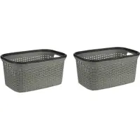 Kipit Wasmand van rotan gevlochten - 2x - grijs - kunststof - 36 liter - 53 x 36 x 25 cm - Wasmanden