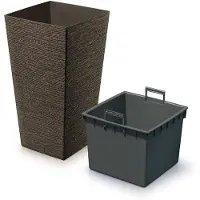 Prosperplast Plantenpot/bloempot - buiten - kunststof - koffie bruin - Eco wood look - D26 x H50 cm - Plantenpotten