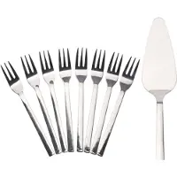 Excellent houseware Taartschep incl. 8 gebaksvorkjes - serveer set - rvs - 23 cm - Feestbestek