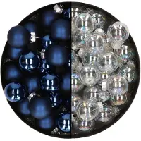 Othmar decorations Mini kerstballen - 48x- donkerblauw/transparant parelmoer - 2,5 cm - glas - Kerstbal