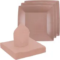 SANTEX 10x taart/gebak bordjes/25x servetten - rose goud - Feestbordjes