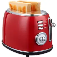 Moa Retro Broodrooster - 6 Warmteniveaus - 2 Extra Brede Sleuven - 850W - Reheat en Ontdooi-functie - Rood - T3R