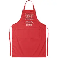 Kariban Mijncadeautje Schort - "Dingen ontwijken" - opdruk wit - exclusieve keuken- en barbecueschort - rood