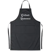 Kariban Mijncadeautje Schort - "Grillende Keukenmeid" - opdruk wit - exclusieve keuken- en barbecueschort - zwart