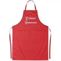 Kariban Mijncadeautje Schort - "Grillende Keukenmeid" - opdruk wit - exclusieve keuken- en barbecueschort - rood