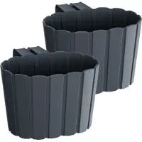 Prosperplast Muur plantenpot/bloempot - Set van 3x stuks - hangend - kunststof - 29 x 21 x 13 cm - antraciet grijs - binnen/buiten