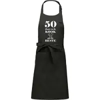 Kariban Mijncadeautje - Luxe schort - 50 jaar - en ik kook als de beste - chique grijs