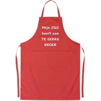 Kariban Mijncadeautje Schort - Te gekke broer - opdruk wit - mooie en exclusieve keukenschort - rood