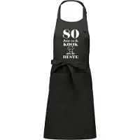 Kariban Mijncadeautje - Luxe schort - 80 jaar - en ik kook als de beste - chique grijs