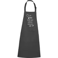 Kariban mijncadeautje - luxe schort - chique grijs - Als oma kookt, gaat iedereen graag aan tafel - opdruk wit