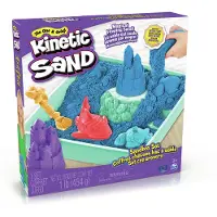 Kinetic Sand - Zandbak-set met 454 g blauw origineel - opbergzandbak 4 vormen en gereedschap - Sensorisch speelgoed