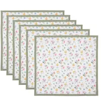 Clayre & Eef Servetten Katoen Set van 6 40x40 cm Wit Groen Vierkant Bloemen Wit