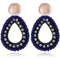 Cilla Jewels Druppelvormige Oorhangers met Kristal en Touw - Zwart Blauw