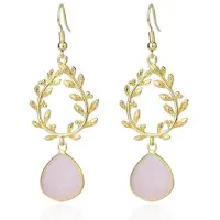 Deja Jewels Laurelkrans Oorbellen - Goudkleurig en Roze Kwarts