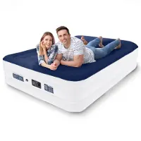 LifeGoods Luchtbed - 2 Persoons - met Ingebouwde Pomp - Incl. Draagtas en Reparatiekit - Wit/Blauw
