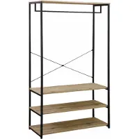 Sweeek Kleedkamer, garderobe, kapstok in zwart metaal en houtdecor, Loft, 3 planken, een hangroede L 100 x B 40 x H 167cm