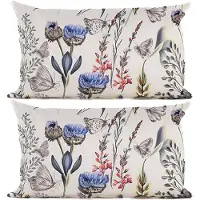 Anna's Collection buitenkussen bloem - 2x - Creme/paars - 30 x 50 cm - tuinstoelkussens