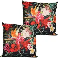 Anna's Collection buitenkussen bloem - 2x - rood/zwart - 60 x 60 cm - tuinstoelkussens