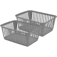 Whitefurze Opbergmand/kastmandjes - 2x - Kunststof - Grijs - 37 x 25 x 15 cm - Opbergbox