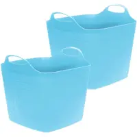 Excellent houseware Flexibele emmer - 2x - blauw - 25 liter - kunststof - vierkant - 35 x 38 cm - Wasmanden