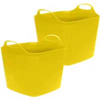 Excellent houseware Flexibele emmer - 2x - geel - 25 liter - kunststof - vierkant - 35 x 38 cm - Wasmanden