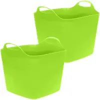 Excellent houseware Flexibele emmer - 2x - groen - 25 liter - kunststof - vierkant - 35 x 38 cm - Wasmanden