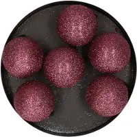 Cosy & Trendy 6x stuks kunststof glitter kerstballen aubergine roze 6 cm - Kerstbal
