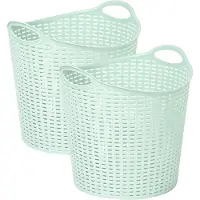 Forte Plastics Plasticforte Gevlochten wasmand/opbergmand - 2x - flexibel - lichtgroen - 27 liter - rond - kunststof - Wasmanden