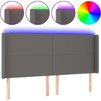 vidaXL Hoofdbord LED 183x16x118/128 cm kunstleer grijs