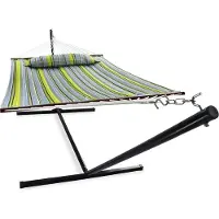 Vita5 Hangmat met Standaard en Spreidstok – 2 Persoons – Afneembaar kussen – Weerbestendig – Blauw/Groen
