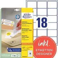 Sans marque Huismerk Avery L6025REV-25 Afneembare Etiket 63,5x46,6