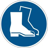 Durable Duurzaam informatiebordje, rond, voor binnengebruik, motief "Gebruik voetbescherming", EN ISO 7010, zelfklevend, blauw-wit, 1 stuk