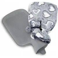 Tragar Warmwaterkruik Heart 2L – Grijs/Wit – Rubber Kruik met Zachte Polyester Hoes – 34 x 20 cm