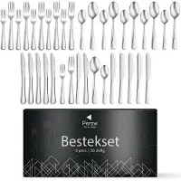Perow 6 Persoons Bestekset – 36 Delig – 18/10 Edelstaal – Lepels, Messen, Vorken & Steakmessen – Vaatwasserbestendig – Zilver - Serviessets