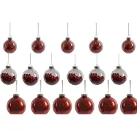Discountershop Doorzichtige kunststof kerstballen Rood met 50 kerstbalhaakjes | 8cm |18 stuks |